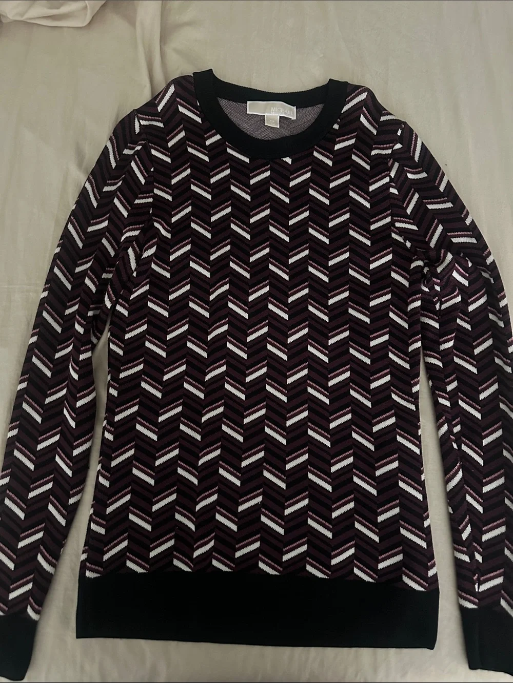 Michael Kors Black and Purple Chevron Crewneck Sweater